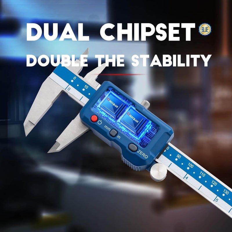 Dasqua 6”/150mm Digital Caliper, Stainless Steel Precision Measuring Tool with Advanced Dual Chip, Large LCD, Resolution 0.0005”/0.01mm, Accuracy ±0.001”/0.02mm - Image 5